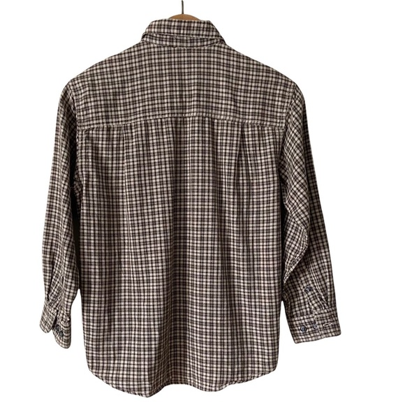 GAP Boy’s Button Up Brown Beige Plaid Casual Shirt Medium - Picture 2 of 9